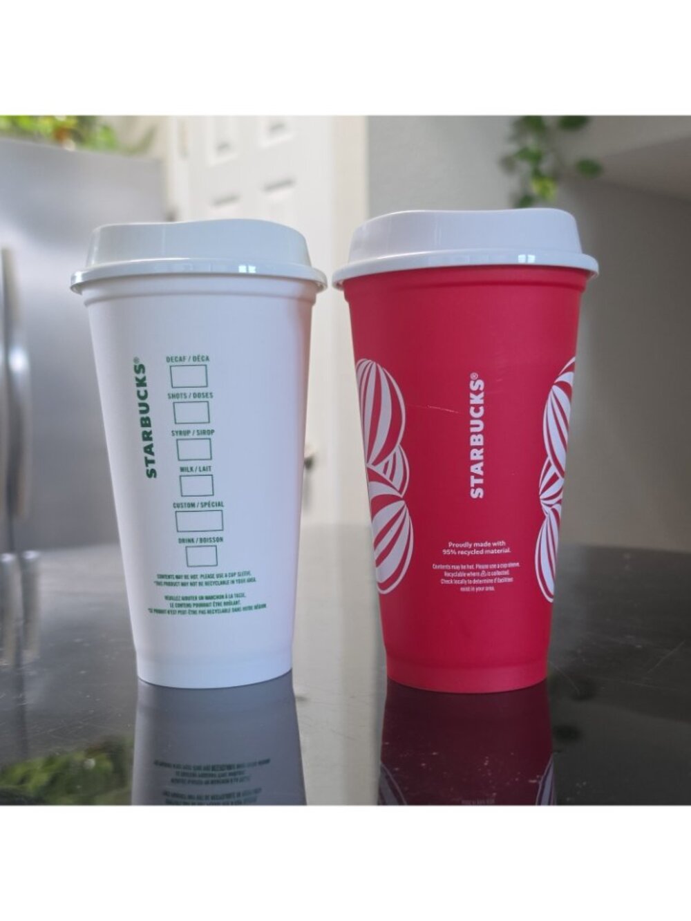 STARBUCKS Reusable Cups with Lids 16.oz (LOT OF 2), White 2014, Holiday Cup 2022 - Picture 2 of 6
